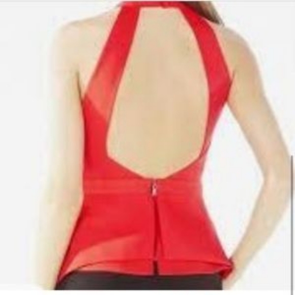 BCBGMAXAZRIA Remmie Open-Back Peplum Halter Top red size S Nwot - Picture 6 of 10